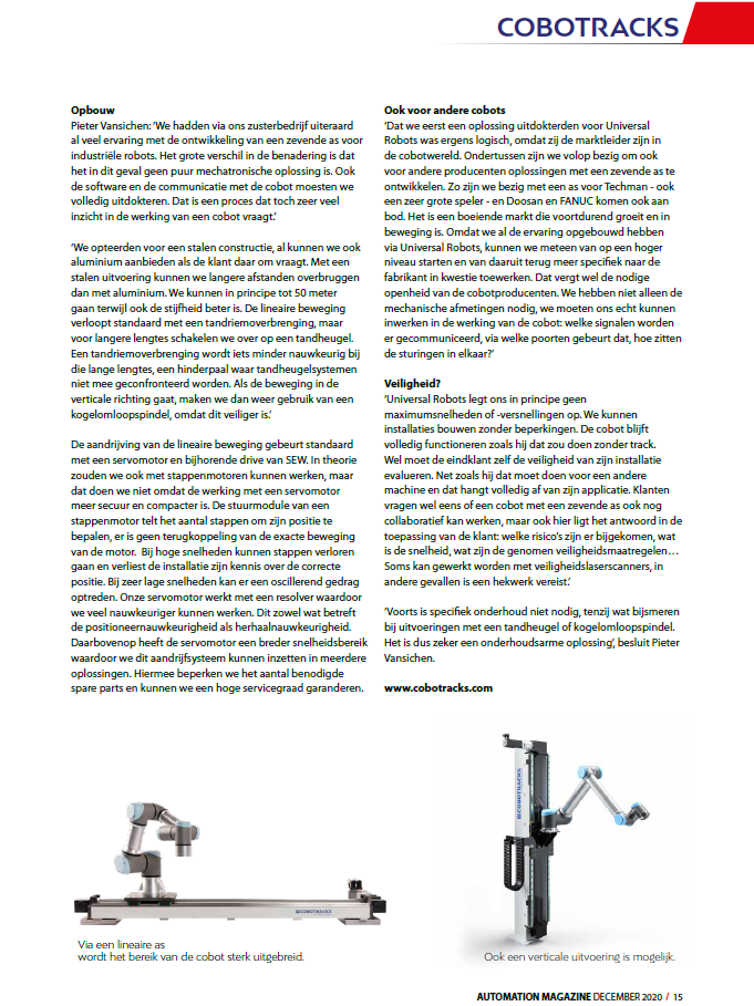 Extending cobot working area with linear axis